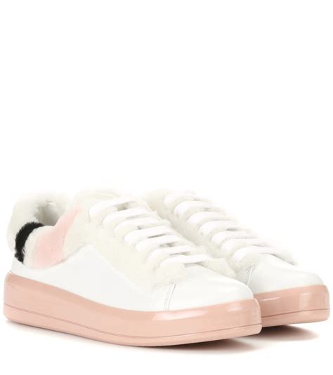 prada sneaker mit fell|Prada leather sneakers.